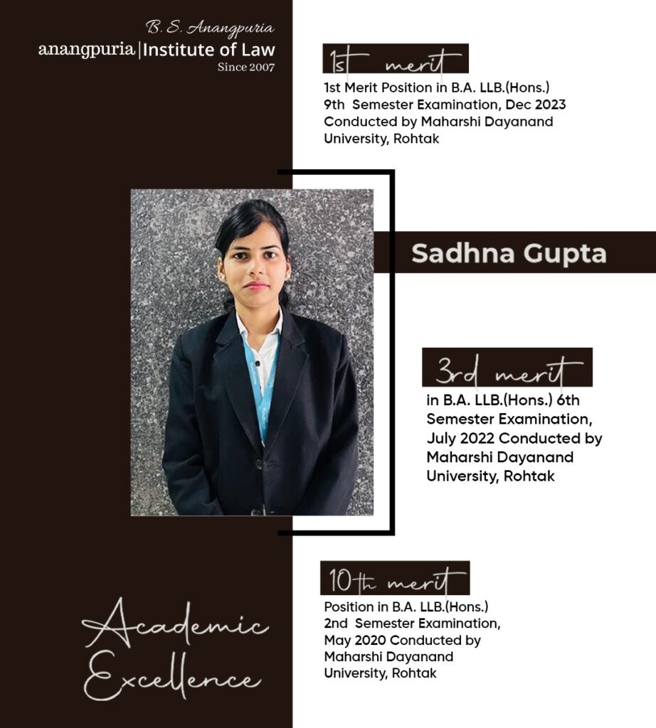 B.A. LL.B. (Hons.) student Sadhna Gupta